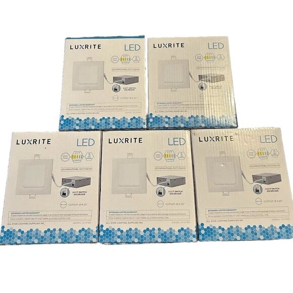 Luxrite 4 Inch Slim Square LED Recessed Light 12W 5CCT 2700K-5000K 950LM 5 Pack - Picture 3 of 5